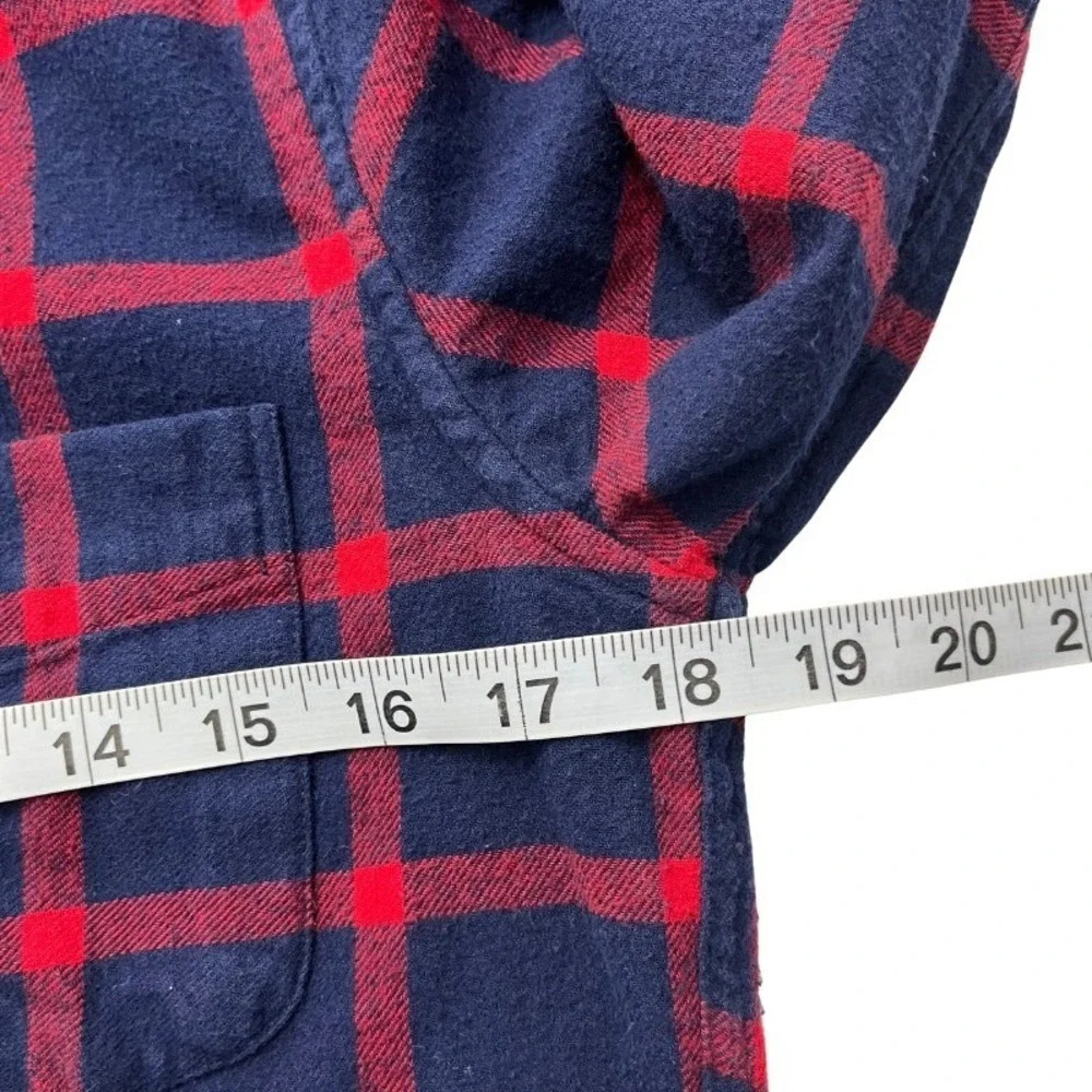 J. Crew Mens Slim Flannel Shirt Navy Blue Red Plaid Windowpane Men's  Sz Small‎